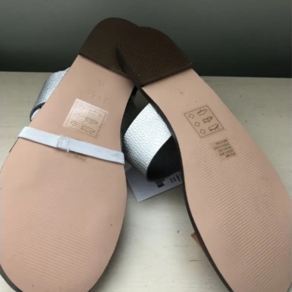J.Crew Mixed-Texture Boardwalk Slides in Metallic Sliver and Ginger, size 9M - Picture 4 of 4